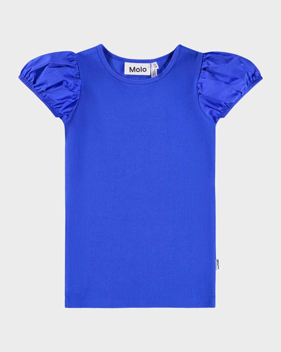 Girl's Raluca Ribbed Puff-Sleeve Top, Size 7-12